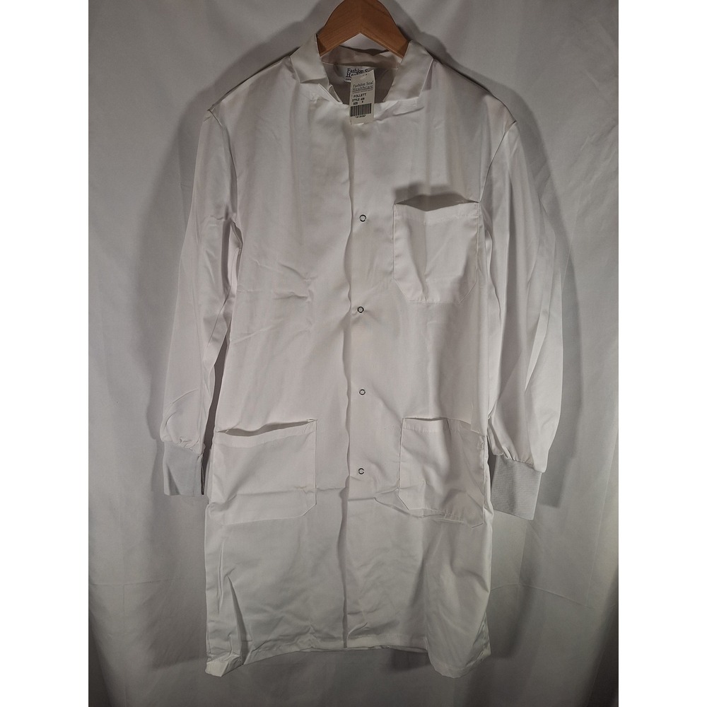 Fashion Seal Healthcare White Lab Coat Style 439 Snap Front Rib Cuffs Small NWT